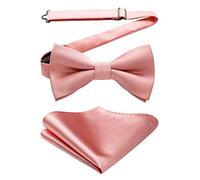HISDERN Bow Tie for Men Wedding Pre-tied Pink Bow Tie and Pocket Square Set Blush Pink Texudo Bowtie Adjustabel for Groom Marriage