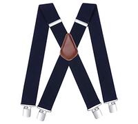 HISDERN Braces for Men Trousers with Very Strong 4 Clips 50 MM Wide Heavy Duty Suspenders X Style Adjustable Elastic Navy Blue