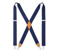 HISDERN Braces for Men Trousers with Very Strong 4 Clips Heavy Duty Polka Dot Suspenders X Style Blue Adjustable Suspender