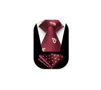 HISDERN Burgundy Tie for Men Dog Pattern Ties Handkerchief Novelty Animal Print Wedding Necktie & Pocket Square Set