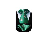 HISDERN Christmas Green Ties for Men Xmas Novelty Tie and Pocket Square Festive Party Funny Necktie Gift Set