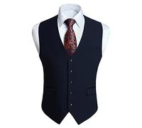 HISDERN Dark Blue Waistcoat for Men Formal Business Waistcoats Classic Plain Colour Elegant Wedding Party Tuxedo Suit Vest with Fashion Pockets Regular Fit 2XL