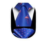 HISDERN Flamingo Tie for Men Blue Ties Handkerchief Novelty Animal Pattern Wedding Necktie & Pocket Square Set