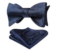 HISDERN Floral Bow Ties for Men Self Tie Bowtie with Pocket Squae Set Navy Blue Paisley Bowtie for Wedding Party Prom Adjustable
