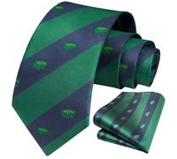 HISDERN Frog Tie for Men Green Ties Handkerchief Novelty Animal Pattern Wedding Necktie & Pocket Square Set