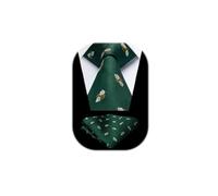 HISDERN Green Tie for Men Bee Pattern Ties Handkerchief Novelty Animal Print Wedding Necktie & Pocket Square Set