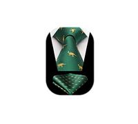 HISDERN Green Tie for Men Dinosaur Pattern Ties Handkerchief Novelty Animal Print Wedding Necktie & Pocket Square Set