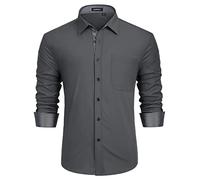 HISDERN Grey Dress Shirts for Men Adult Long Sleeve Button Down Stretch Formal Non Iron Shirts for Men Regular Fit Wedding Party Casual with Pockets,Grey3,2XL