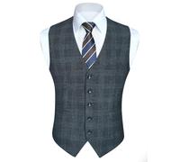 HISDERN Grey Waistcoats for Men Formal Solid Color Check Waistcoat Classic Suit Vest Sleeveless for Business Working Wedding 3XL