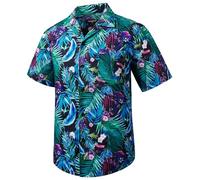 HISDERN Hawaiian Shirt Mens Shirts Short Sleeve Summer Funky Hawaii Leaf Printed Button Down Short Sleeved Cuban Collar Beach Shirts for Men Holiday Party Multicolor 2XL