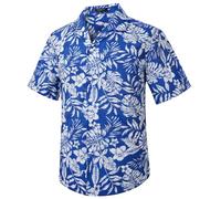 HISDERN Hawaiian Shirt Mens Shirts Short Sleeve Summer Funky Hawaii Leaf Printed Button Down Short Sleeved Cuban Collar Beach Shirts for Men Holiday Party Blue 4XL