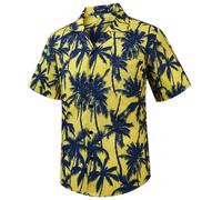 HISDERN Hawaiian Shirt Mens Shirts Short Sleeve Summer Funky Hawaii Print Button Down Short Sleeved Cuban Collar Beach Shirts for Men Holiday Yellow XXL