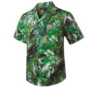 HISDERN Hawaiian Shirt Mens Shirts Short Sleeve Summer Funky Hawaii Print Button Down Short Sleeved Cuban Collar Beach Shirts for Men Holiday Party Green S