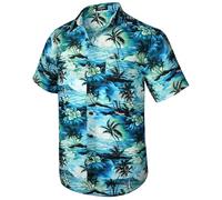 HISDERN Hawaiian Shirts for Men Casual Mens Shirts Short Sleeve Summer Funky Beach Men's Regular Fit Hawaii Print Short Sleeved Aloha Shirt,Aqua & Blue,3XL
