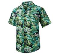 HISDERN Hawaiian Shirts for Men Short Sleeve Summer Funky Hawaii Shirt Short-Sleeved Regular Fit Beach Cuban Collar Button Down Flowers Leaves Shirts with Pocket Green 4XL