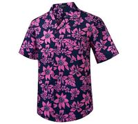 HISDERN Hawaiian Shirts for Men Short Sleeve Summer Funky Hawaii Shirt Short-Sleeved Regular Fit Beach Cuban Collar Button Down Floral Shirts with Pocket Pink XL