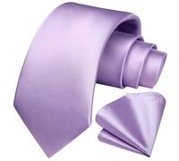 HISDERN light Purple Ties for Men Lilac Tie and Pocket Square Set Mens Solid Silk Necktie Handkerchief for Wedding Party Business