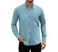 HISDERN Mens Blue Shirts Long Sleeve Oxford Casual Smart Shirt for Men Wedding Formal Shirt with Pocket Regular M