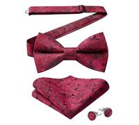 HISDERN Mens Bow Tie Burgundy Pre Tied Bow Ties for Men with Pocket Square and Cufflinks Wedding Texudo Bowtie for Christmas Party
