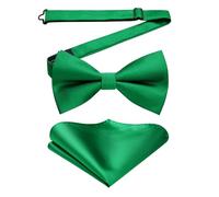 HISDERN Mens Bow Tie Green Bow Ties for Men Solid Color Adjustable Mens Pre-tied BowTie and Pocket Square Set for Wedding Christmas