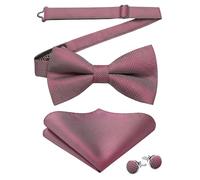HISDERN Mens Bow Tie Solid Color Burgundy Pre-tied Bow Tie for Men with Pocket Square and Cufflinks for Wedding Formal Bowtie Handkerchief Set