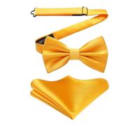 HISDERN Men's Bow Ties Solid Color Pre-Tied Bow Tie Adjustable Tuxedo Bowtie and Pocket Square Yellow Bowties for Wedding Parties