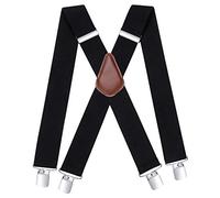 HISDERN Men's Braces with Very Strong 4 Clips Black 50 MM Wide Heavy Duty Suspenders X Style Adjustable Elastic Suspender