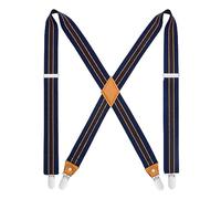 HISDERN Men's Braces with Very Strong 4 Clips Heavy Duty Suspenders X Style Adjustable Suspender Blue Brown Stripes