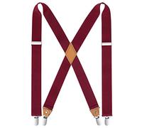 HISDERN Men's Braces with Very Strong 4 Clips Heavy Duty Suspenders X Style Wine Red Adjustable Suspender