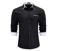HISDERN Mens Business Casual Shirts Black Button Down Collar Shirts Long Sleeve Regular Fit S