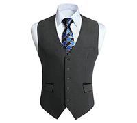 HISDERN Men's Charcoal Grey Waistcoat Formal Wedding Waistcoats Solid Colour Classic Business Party Tuxedo Suit Vest with Fashion Pockets Regular Fit S