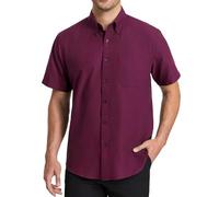 HISDERN Men's Dark Red Shirts Short Sleeve Solid Regular Fit Button Down Shirts for Men Non Iron Formal Men's Smart Shirt Office, 2XL