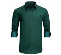 HISDERN Mens Dress Shirt Long Sleeve Button Down Dark Green Stretch Smart Shirt for Men Adult Regular Fit Designer Formal Business Wedding Non Iron with Pockets,Dark Green-1,M