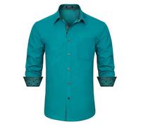 HISDERN Mens Dress Shirt Long Sleeve Formal Stretch Smart Shirt for Men Adult Regular Fit Button Down Designer Business Wedding Non Iron with Pockets,Teal,2XL