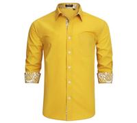 HISDERN Mens Dress Shirt Yellow Long Sleeve Button Down Stretch Smart Shirt for Men Adult Regular Fit Designer Formal Business Non Iron with Pockets,Yellow-1,L