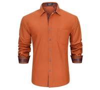 HISDERN Men's Dress Shirts Long Sleeve Classic Business Regular Fit Wedding Work Non Iron Shirt with Pocket Orange 3XL
