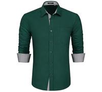 HISDERN Men's Dress Shirts Long Sleeve Classic Business Regular Fit Wedding Work Non Iron Shirt with Pocket Teal Green 5XL