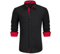 HISDERN Men's Dress Shirts Long Sleeve Classic Business Regular Fit Wedding Work Non Iron Shirt with Pocket Black 3XL