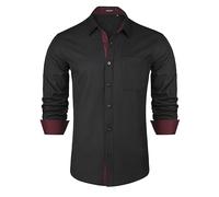 HISDERN Men's Dress Shirts Long Sleeve Formal Shirts for Men Business Regular Fit Wedding Work Shirt Black 3XL