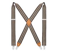 HISDERN Men's Elastic Braces with Very Strong 4 Clips Suspenders X Style Adjustable Suspender Brown Stripes