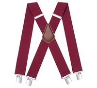 HISDERN Men's Elastic Braces with Very Strong 4 Clips Wide Heavy Duty Suspenders 50 MM Adjustable Suspender X Style Red