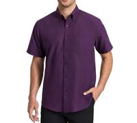 HISDERN Mens Formal Dark Purple Short Sleeved Shirts Summer Non Iron Oxford Shirts for Men Button Down Men's Smart Shirt, 2XL