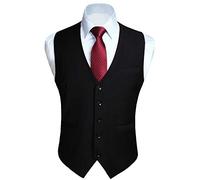 Hisdern Men's Formal Wedding Party Cotton Waistcoat Solid Color Vest, 4XL(Chest size 56), Black