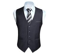 Hisdern Men's Formal Wedding Party Cotton Waistcoat Solid Color Vest, Grey, 3XL(Chest size 54 )