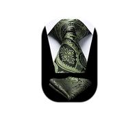 HISDERN Mens Green Paisley Ties Handkerchief Olive Green Tie and Pocket Square Set Necktie for Wedding Party