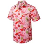 HISDERN Mens Hawaiian Shirt Casual Short Sleeve Funky Aloha Party Shirts Summer Hawaii Shirt for Holiday Beach Pink M