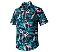 HISDERN Men's Hawaiian Shirt Short Sleeved Floral Summer Beach Funky Party Holiday Button Down Shirt Blue 2XL