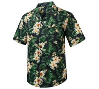 HISDERN Mens Hawaiian Shirts Summer Short Sleeve Casual Hawaii Shirt for Men Floral Printed Funky Button Down Regular Fit Cuban Collar Beach Aloha Shirt Green S