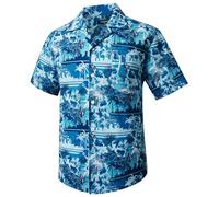 HISDERN Mens Hawaiian Shirts Summer Short Sleeve Casual Hawaii Shirt for Men Floral Printed Funky Button Down Regular Fit Cuban Collar Beach Aloha Shirt Blue S