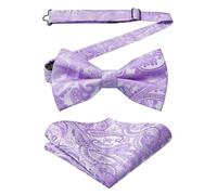 HISDERN Mens Lavender Bow Tie Pre-tied Paisley Bowtie and Pocket Square Set Light purple Wedding Party Dickie Bow-Tie with Handkerchief for Adult UK